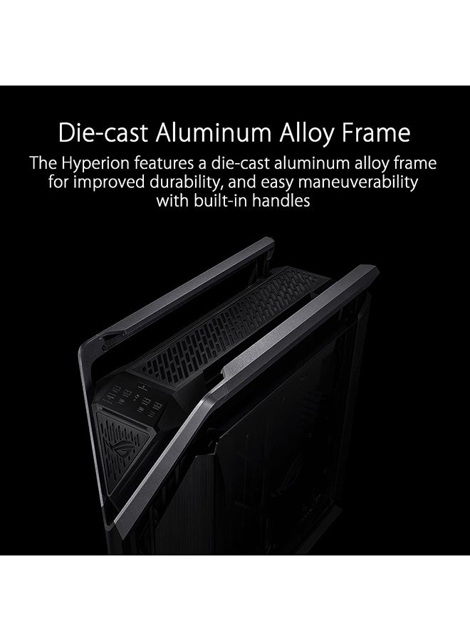 ROG Hyperion GR701 E-ATX PC Case, Tempered Glass Side Panels, Up to 420mm Dual Radiator, 4*140mm Fans, Metal GPU Holder, Compnent Storage, ARGB Fan Hub, 60W Fast Charging, 90DC00F0-B39000 Black