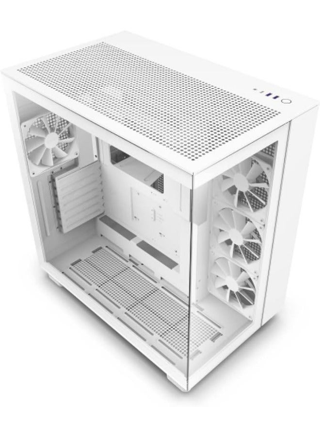 NZXT H9 Flow Dual-Chamber Mid-Tower ATX Gaming PC Case, High-Airflow Top Panel, Temp Glass Front & Side, Up to 360mm Radiator & 10x 120mm Fans Support, USB 3.2 Type-C & A Ports, White | CM-H91FW-01