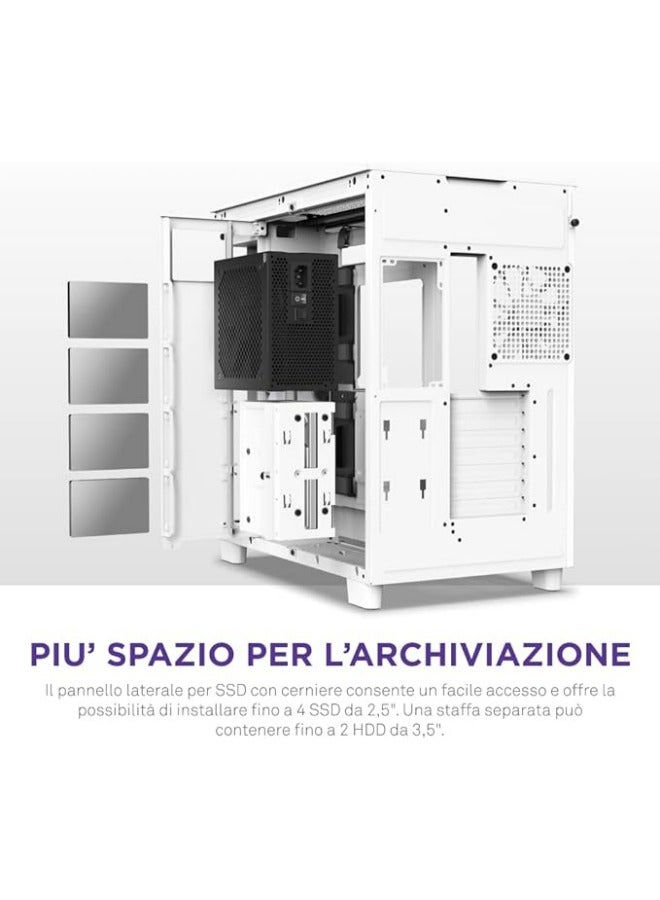 NZXT H9 Flow Dual-Chamber Mid-Tower ATX Gaming PC Case, High-Airflow Top Panel, Temp Glass Front & Side, Up to 360mm Radiator & 10x 120mm Fans Support, USB 3.2 Type-C & A Ports, White | CM-H91FW-01