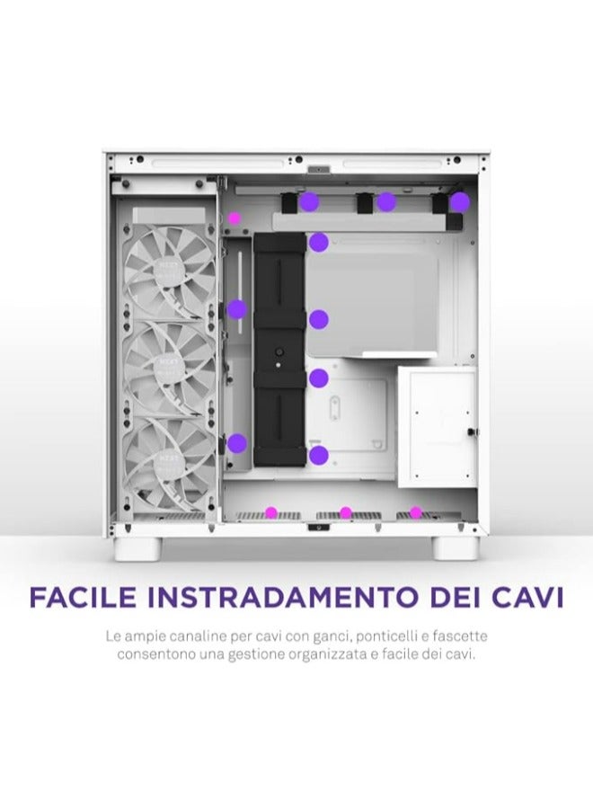 NZXT H9 Flow Dual-Chamber Mid-Tower ATX Gaming PC Case, High-Airflow Top Panel, Temp Glass Front & Side, Up to 360mm Radiator & 10x 120mm Fans Support, USB 3.2 Type-C & A Ports, White | CM-H91FW-01