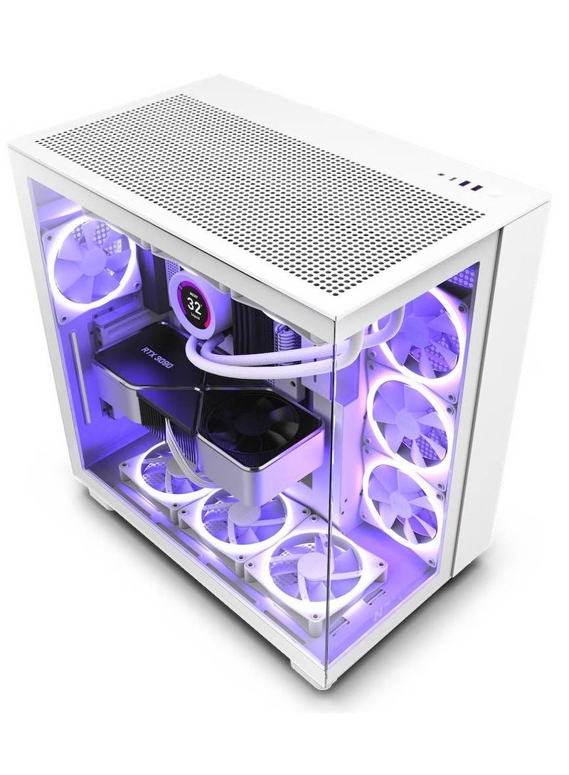 NZXT H9 Flow Dual-Chamber Mid-Tower ATX Gaming PC Case, High-Airflow Top Panel, Temp Glass Front & Side, Up to 360mm Radiator & 10x 120mm Fans Support, USB 3.2 Type-C & A Ports, White | CM-H91FW-01