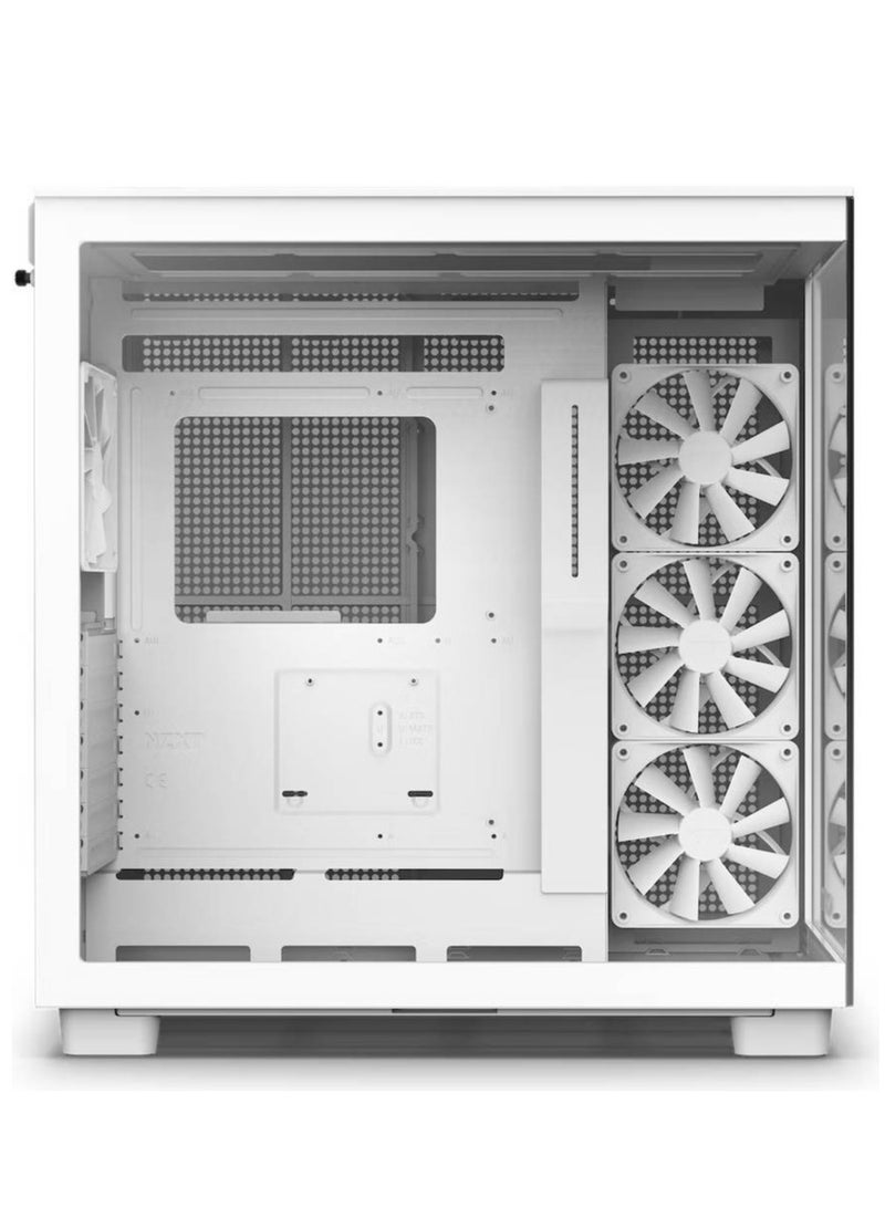 NZXT H9 Flow Dual-Chamber Mid-Tower ATX Gaming PC Case, High-Airflow Top Panel, Temp Glass Front & Side, Up to 360mm Radiator & 10x 120mm Fans Support, USB 3.2 Type-C & A Ports, White | CM-H91FW-01