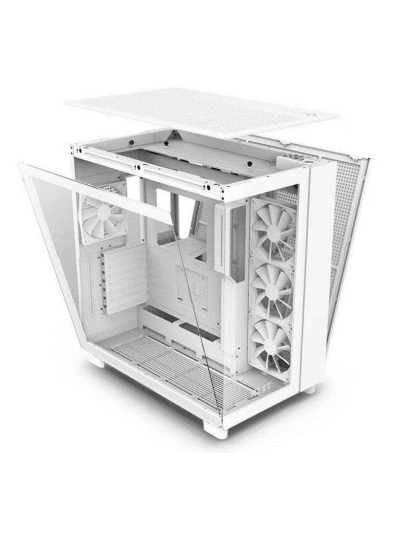 NZXT H9 Flow Dual-Chamber Mid-Tower ATX Gaming PC Case, High-Airflow Top Panel, Temp Glass Front & Side, Up to 360mm Radiator & 10x 120mm Fans Support, USB 3.2 Type-C & A Ports, White | CM-H91FW-01