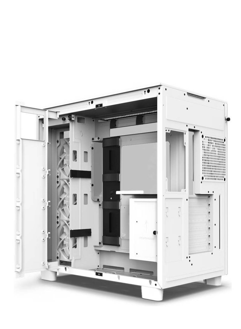 NZXT H9 Flow Dual-Chamber Mid-Tower ATX Gaming PC Case, High-Airflow Top Panel, Temp Glass Front & Side, Up to 360mm Radiator & 10x 120mm Fans Support, USB 3.2 Type-C & A Ports, White | CM-H91FW-01