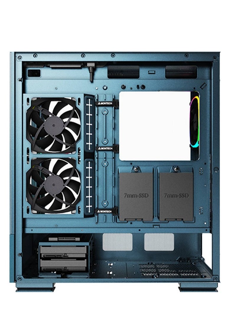 Montech Sky Two, Dual Tempered Glass, 4X PWM ARGB Fans Pre-Installed, ATX Gaming Mid Tower Computer Case, Type C, High Airflow Performance- Morocco Blue