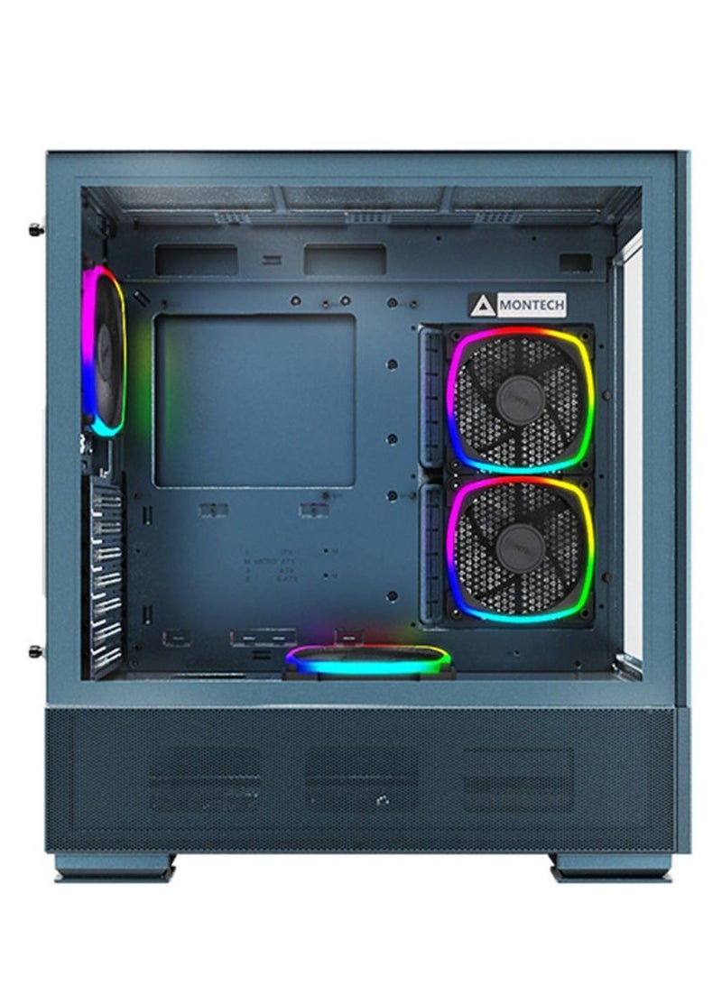 Montech Sky Two, Dual Tempered Glass, 4X PWM ARGB Fans Pre-Installed, ATX Gaming Mid Tower Computer Case, Type C, High Airflow Performance- Morocco Blue