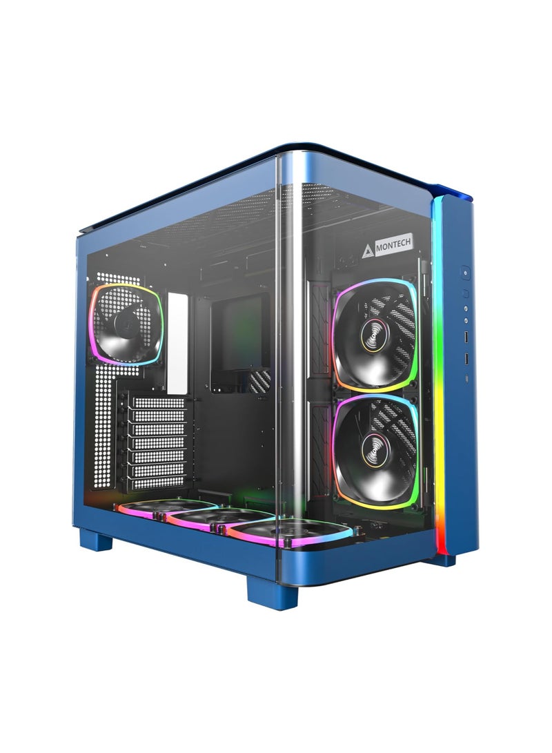 King 95 PRO Dual-Chamber ATX Mid-Tower PC Gaming Case, High-Airflow, Toolless Panels, Sturdy Curved Tempered Glass Front, Six ARGB PWM Fan Pre-Installed with Fan Hub, Prussian Blue