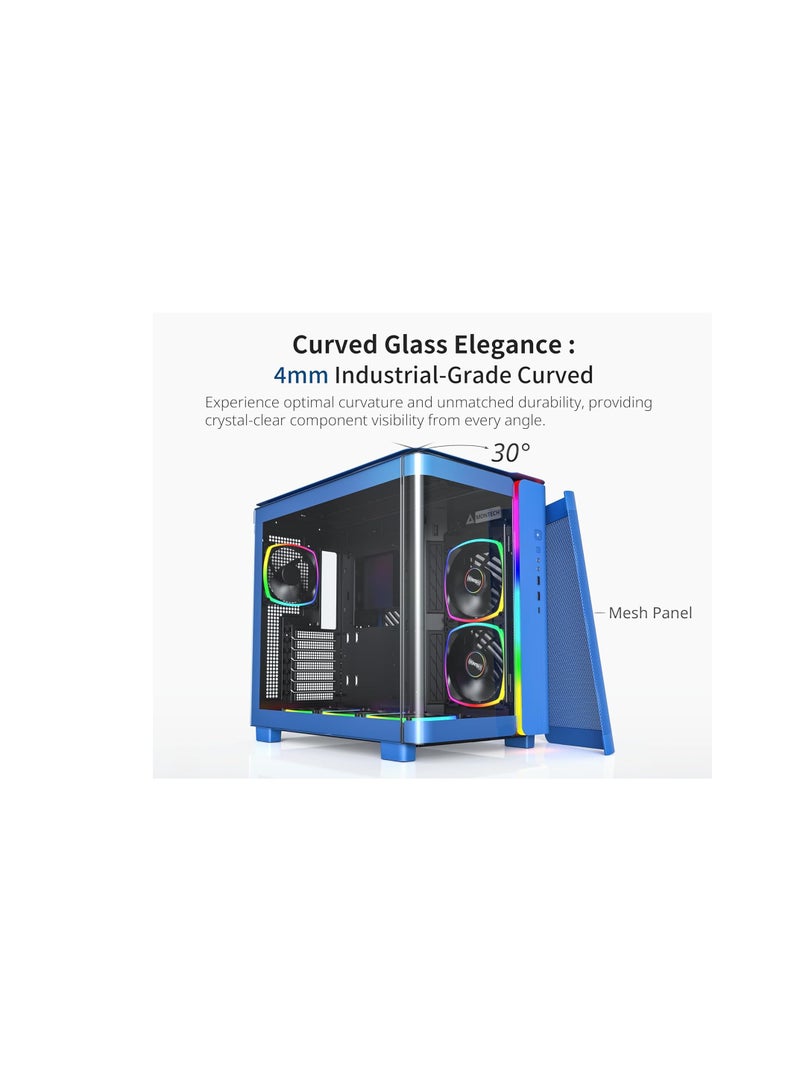 King 95 PRO Dual-Chamber ATX Mid-Tower PC Gaming Case, High-Airflow, Toolless Panels, Sturdy Curved Tempered Glass Front, Six ARGB PWM Fan Pre-Installed with Fan Hub, Prussian Blue