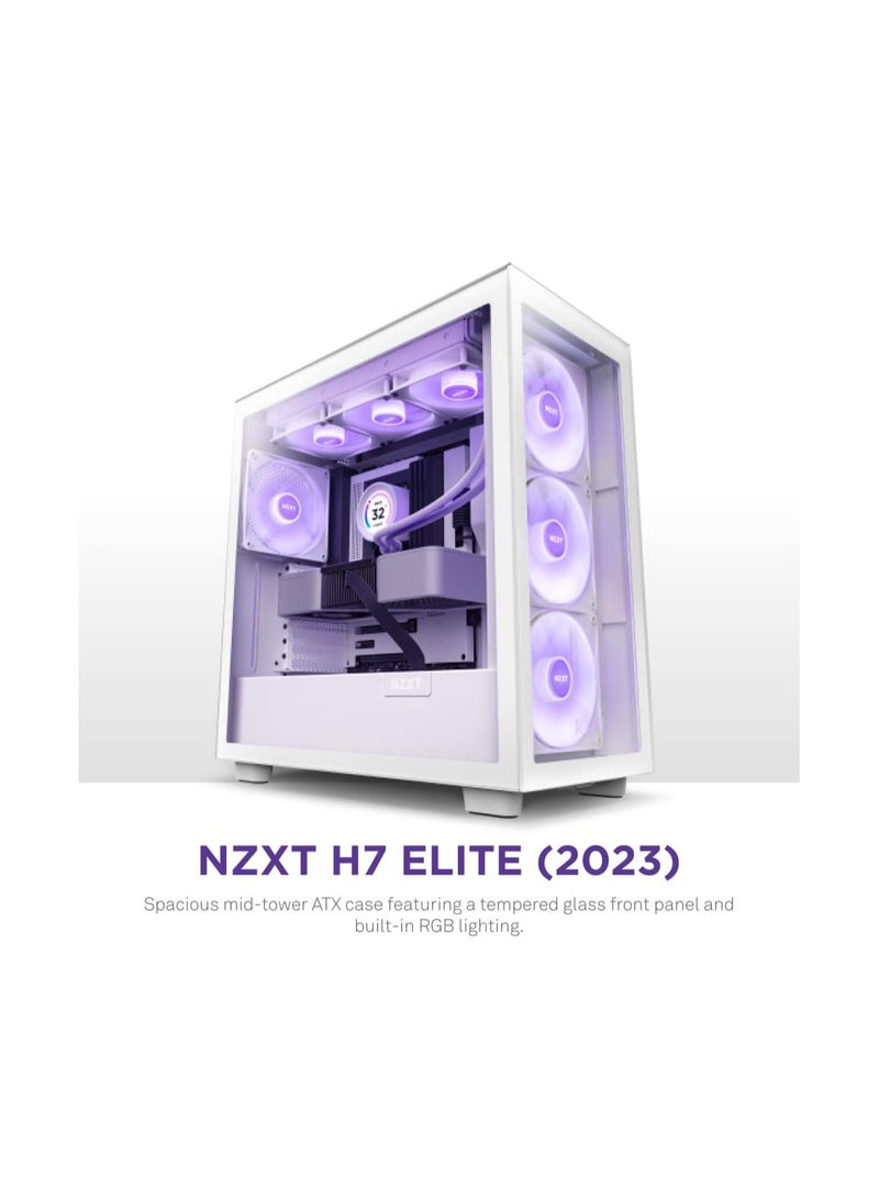 NZXT H7 Elite ATX Mid Tower PC Gaming Case - Front I/O USB Type-C Port - Quick-Release Tempered Glass Side Panel  White (2023)