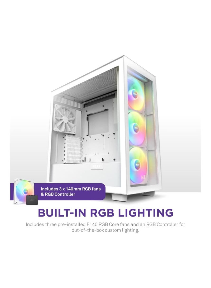 NZXT H7 Elite ATX Mid Tower PC Gaming Case - Front I/O USB Type-C Port - Quick-Release Tempered Glass Side Panel  White (2023)
