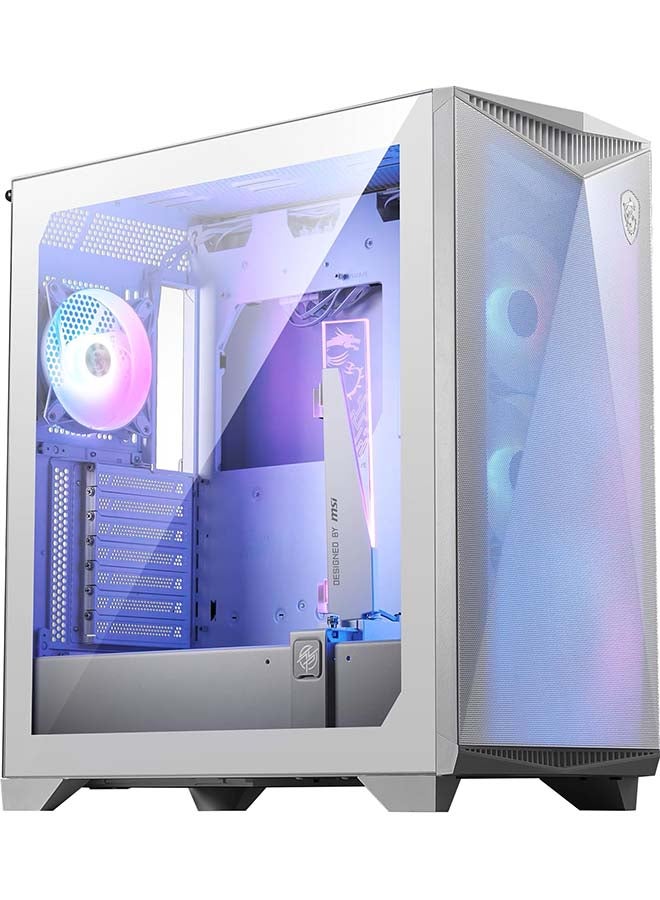 MPG GUNGNIR 300R Airflow White Mid-Tower Gaming PC Case with Mesh Front Panel and RGB Lighting - ATX Motherboard Compatibility, Tempered Glass Side Panel, Pre-Installed Fans White