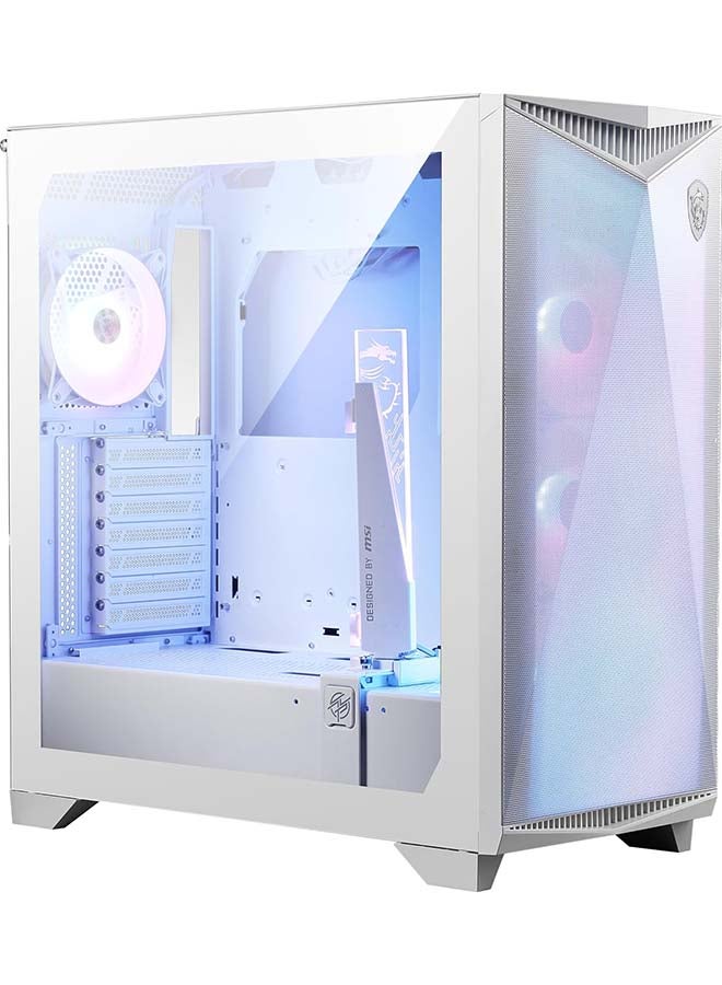 MPG GUNGNIR 300R Airflow White Mid-Tower Gaming PC Case with Mesh Front Panel and RGB Lighting - ATX Motherboard Compatibility, Tempered Glass Side Panel, Pre-Installed Fans White