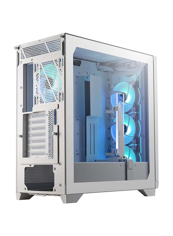 MPG GUNGNIR 300R Airflow White Mid-Tower Gaming PC Case with Mesh Front Panel and RGB Lighting - ATX Motherboard Compatibility, Tempered Glass Side Panel, Pre-Installed Fans White