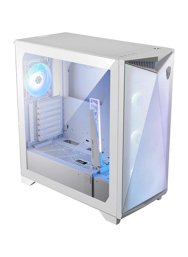 MPG GUNGNIR 300R Airflow White Mid-Tower Gaming PC Case with Mesh Front Panel and RGB Lighting - ATX Motherboard Compatibility, Tempered Glass Side Panel, Pre-Installed Fans White