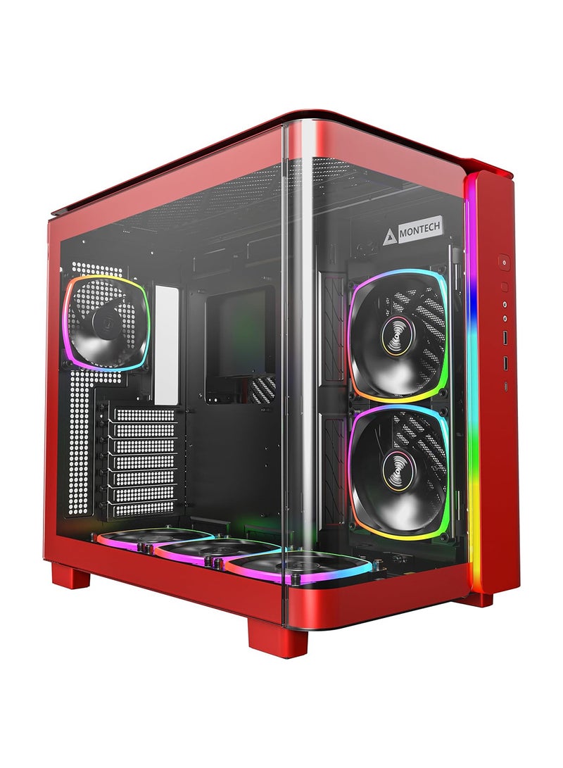 King 95 PRO Dual-Chamber ATX Mid-Tower PC Gaming Case, High-Airflow, Toolless Panels, Sturdy Curved Tempered Glass Front, 6 ARGB PWM Fan Pre-Installed with Fan Hub, Red