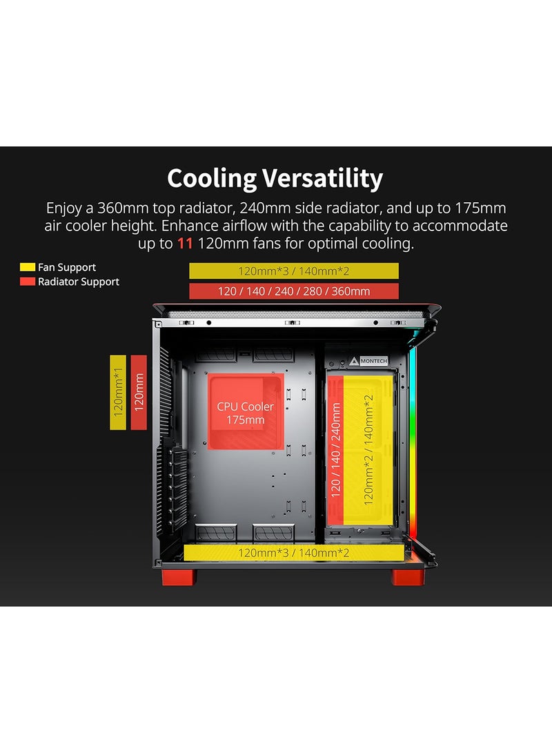 King 95 PRO Dual-Chamber ATX Mid-Tower PC Gaming Case, High-Airflow, Toolless Panels, Sturdy Curved Tempered Glass Front, 6 ARGB PWM Fan Pre-Installed with Fan Hub, Red