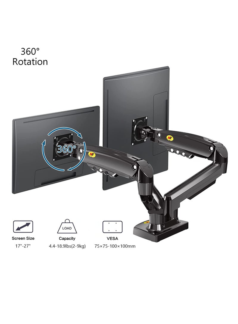 Dual Monitor Desk Mount Stand Full Motion Swivel Computer Monitor Arm for Two Screens 17-27 Inch with 2~9kgs Load Capacity for Each Display F160