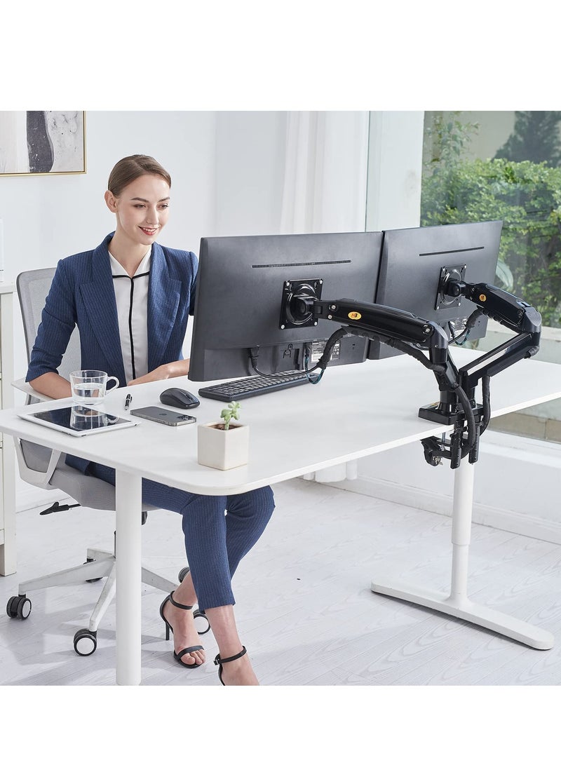 Dual Monitor Desk Mount Stand Full Motion Swivel Computer Monitor Arm for Two Screens 17-27 Inch with 2~9kgs Load Capacity for Each Display F160