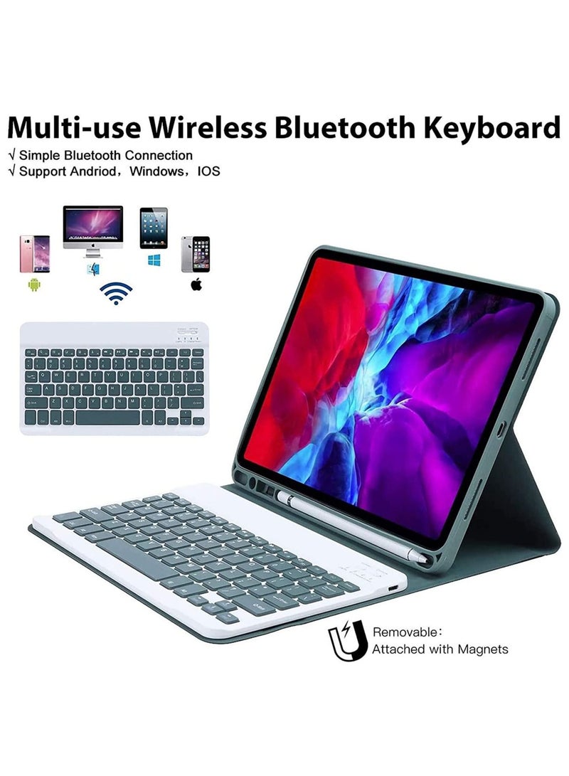 Arabic and English Keyboard Case for iPad Air 5th Gen 2022/iPad Air 4th Gen 2020 10.9 Inch/iPad Pro 11 inch(2022/2021/2020/2018)/iPad  Air 6th Gen M2 2024, Detachable Wireless Keyboard Pencil Holder Slim Leather Smart Cover with Mouse