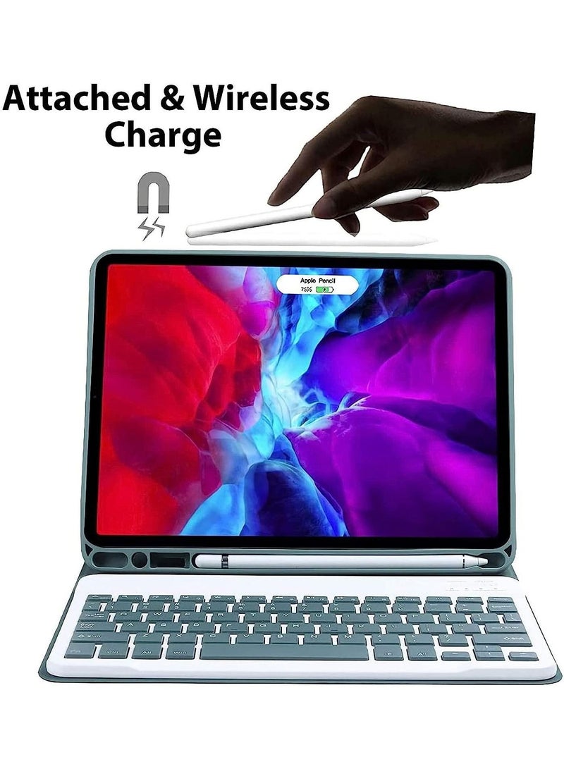 Arabic and English Keyboard Case for iPad 10th Generation 10.9 Inch, Detachable Wireless Keyboard Pencil Holder Slim Leather Smart Cover with Mouse
