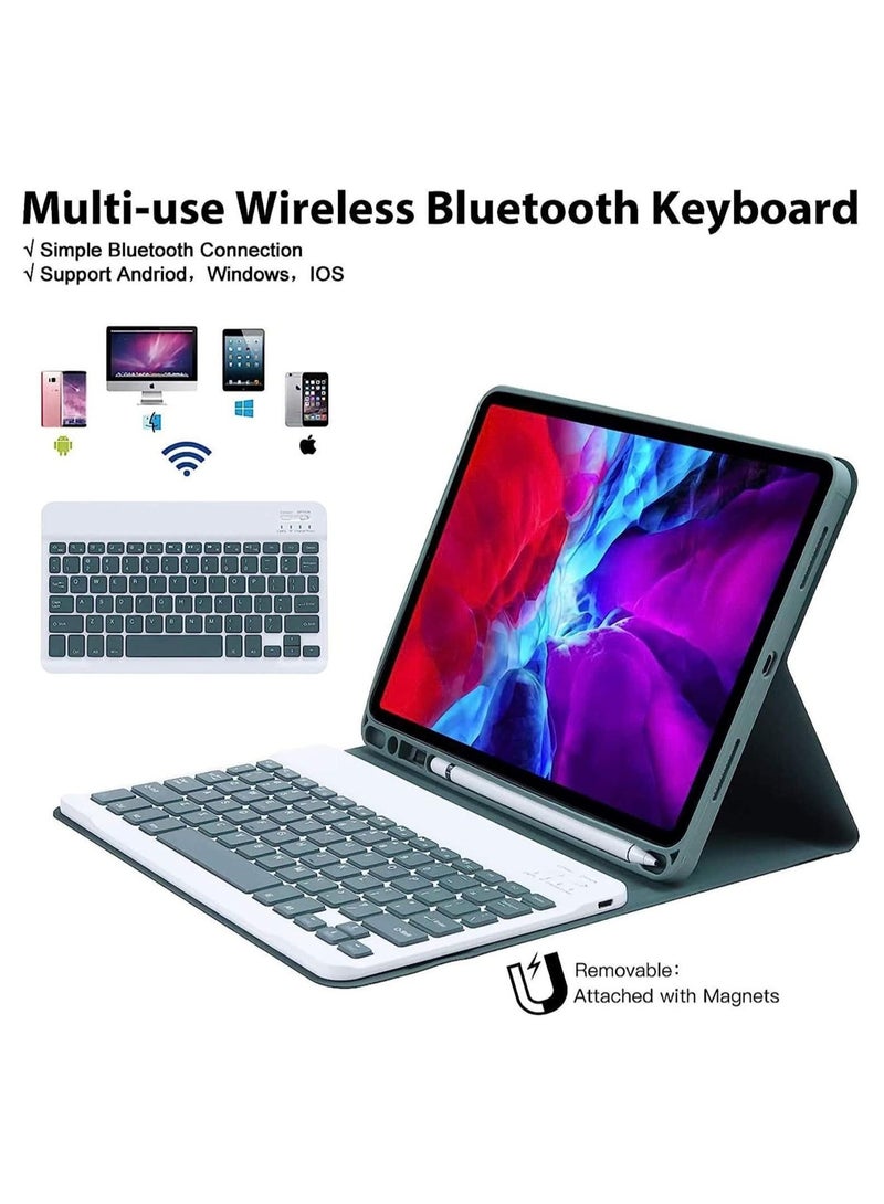 Arabic and English Keyboard Case for iPad 10th Generation 10.9 Inch, Detachable Wireless Keyboard Pencil Holder Slim Leather Smart Cover with Mouse