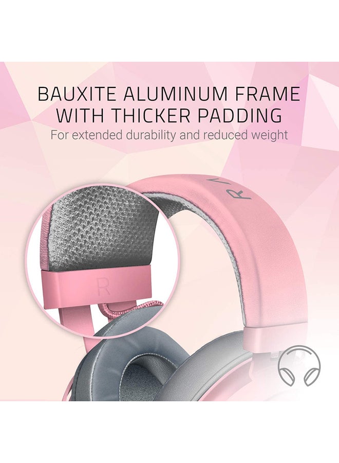 Razer Kraken Gaming Headset, Lightweight Aluminum Frame, Retractable Noise Isolating Microphone, For PC, PS4, PS5, Switch, Xbox One, Xbox Series X & S, Mobile, 3.5 mm Audio Jack - Quartz Pink