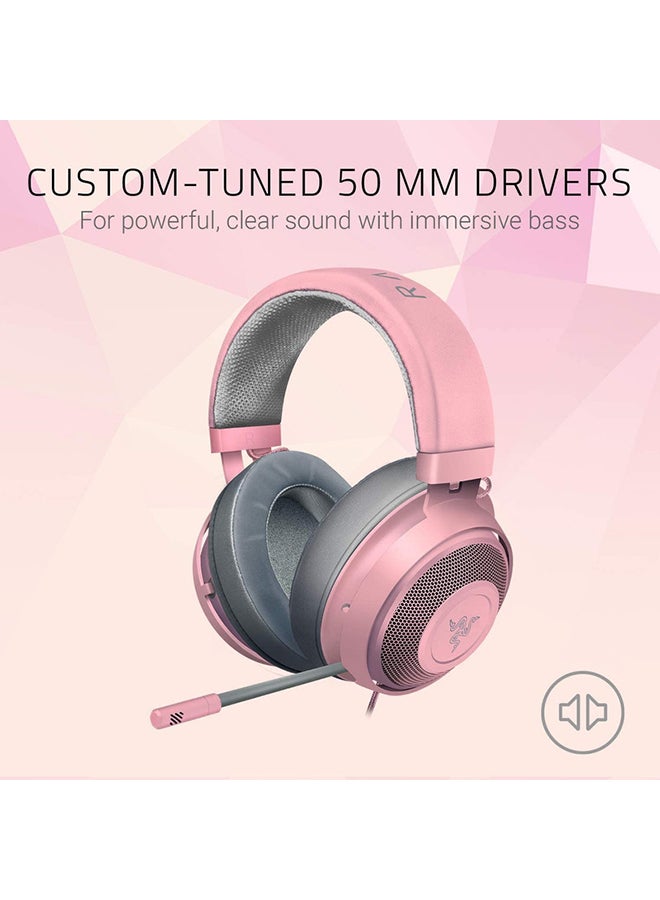 Razer Kraken Gaming Headset, Lightweight Aluminum Frame, Retractable Noise Isolating Microphone, For PC, PS4, PS5, Switch, Xbox One, Xbox Series X & S, Mobile, 3.5 mm Audio Jack - Quartz Pink