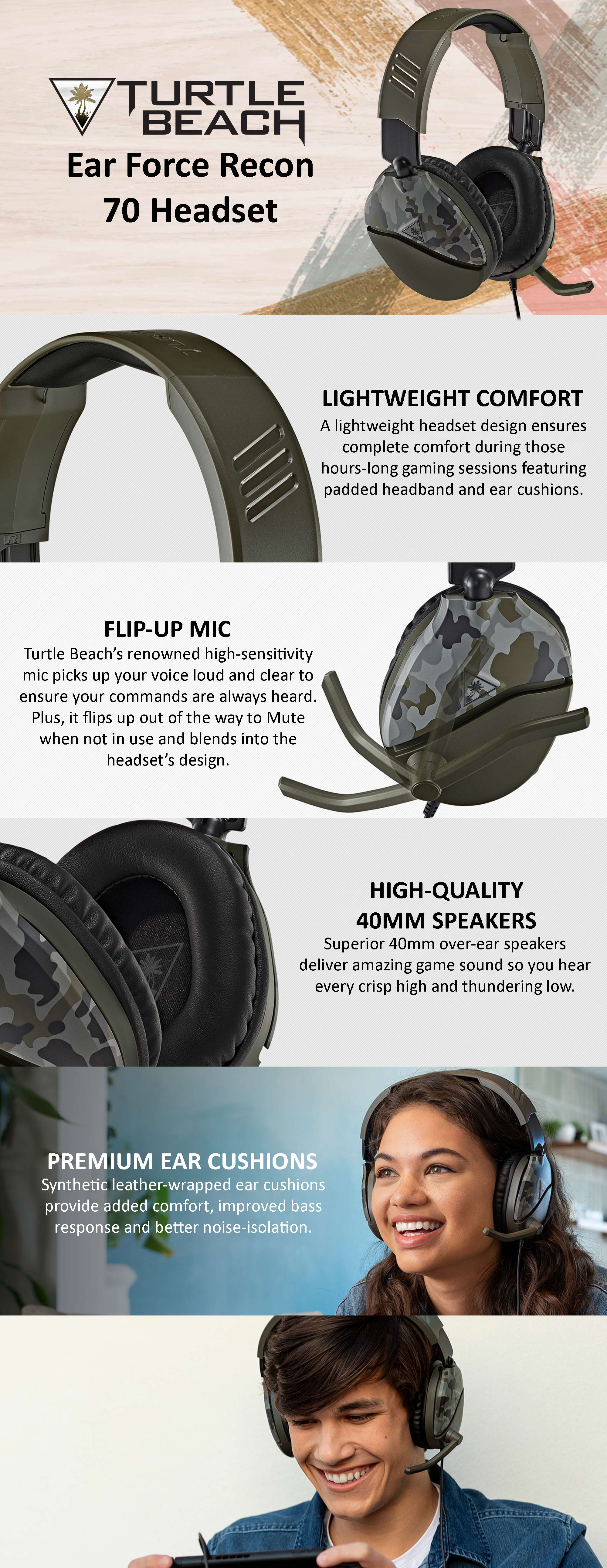 Recon 70 Camo Green Gaming Headset for Xbox Series X|S, Xbox One, PS5, PS4, Nintendo Switch And PC