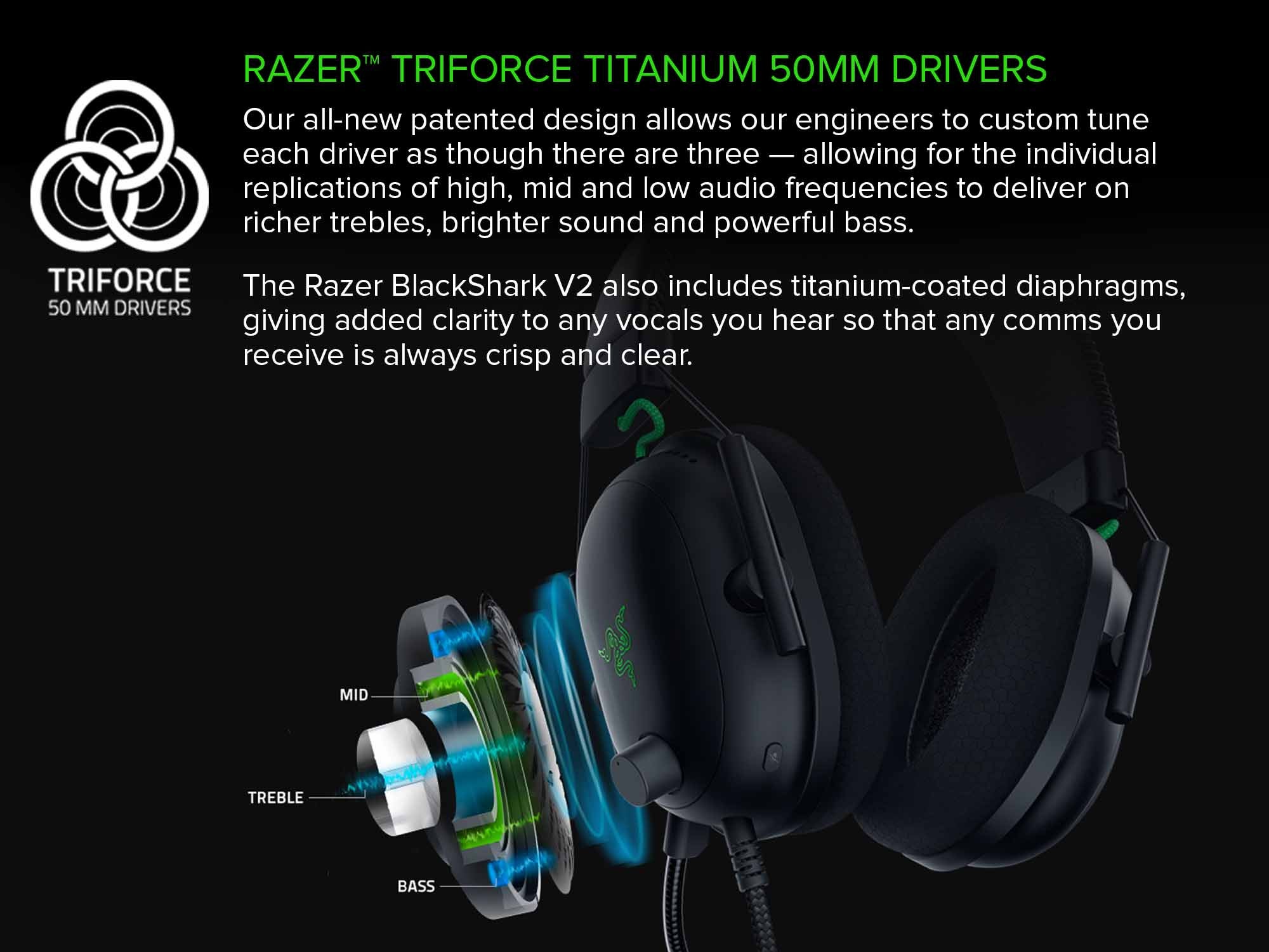 Razer BlackShark V2 Gaming Headset, THX 7.1 Spatial Surround Sound, 50mm Drivers, Detachable Mic, PC, PS4, Nintendo Switch, 3.5 mm Headphone Jack & USB DAC - Classic Black