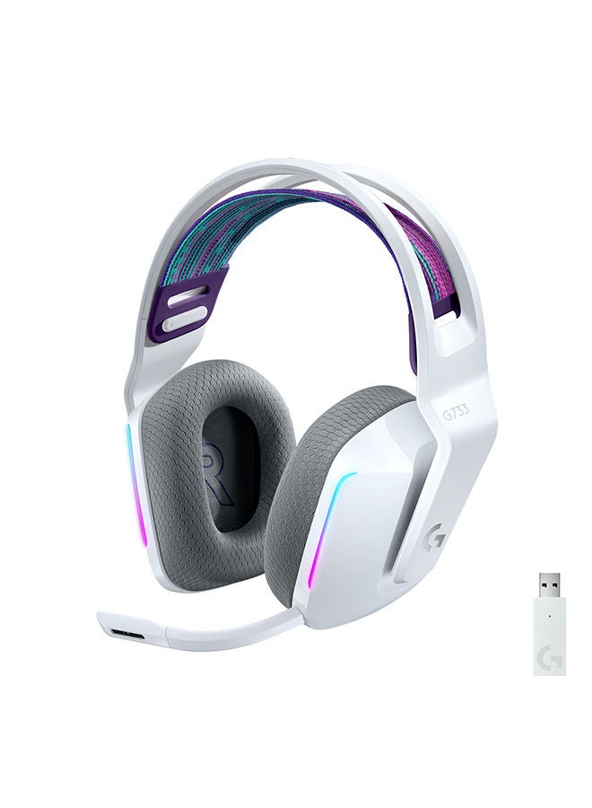 G733 LightSpeed Wireless RGB Gaming Headset, PRO-G 40mm Driver, 6mm Cardioid Pickup Pattern Microphone, DTS Headphone X 2.0 Surround Sound, 16.8m Light Color, White | 981-000883