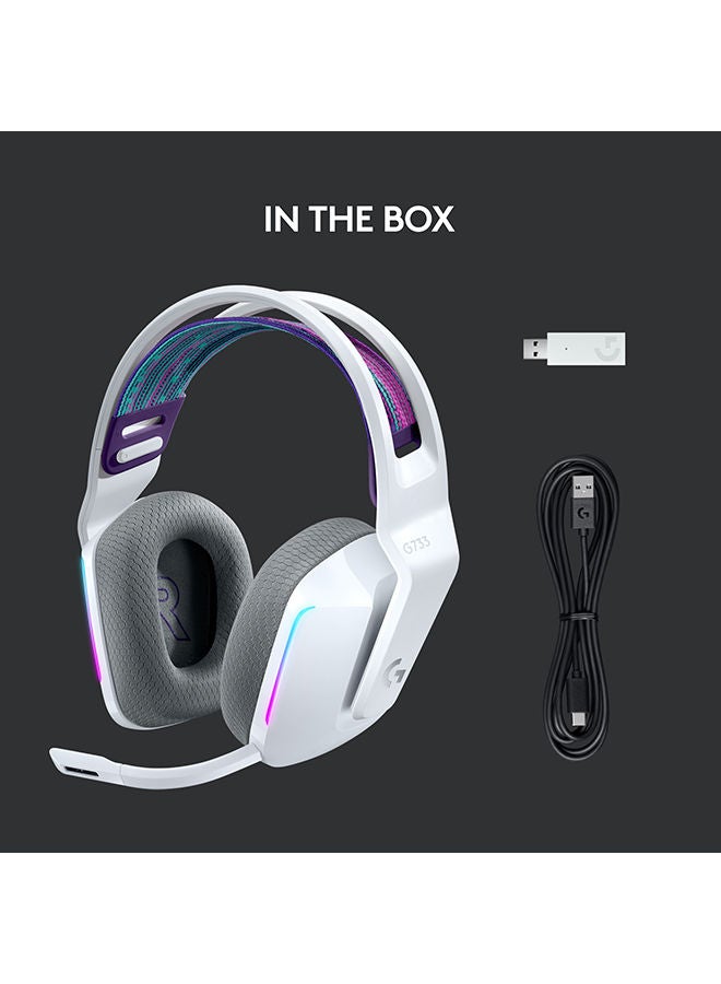 G733 LightSpeed Wireless RGB Gaming Headset, PRO-G 40mm Driver, 6mm Cardioid Pickup Pattern Microphone, DTS Headphone X 2.0 Surround Sound, 16.8m Light Color, White | 981-000883