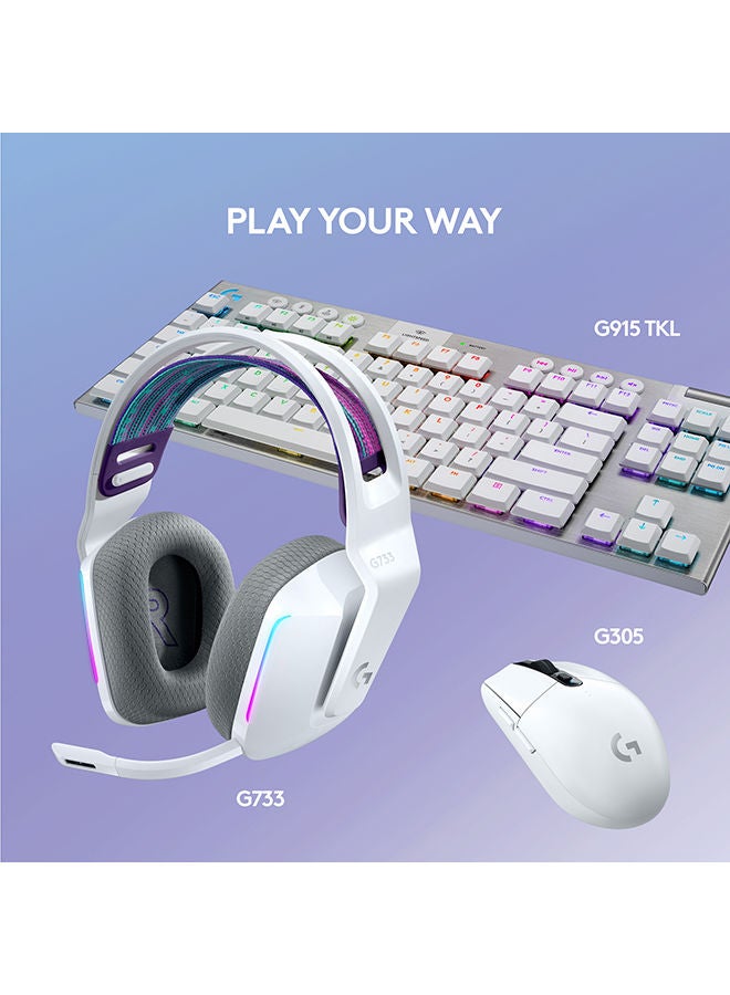 G733 LightSpeed Wireless RGB Gaming Headset, PRO-G 40mm Driver, 6mm Cardioid Pickup Pattern Microphone, DTS Headphone X 2.0 Surround Sound, 16.8m Light Color, White | 981-000883