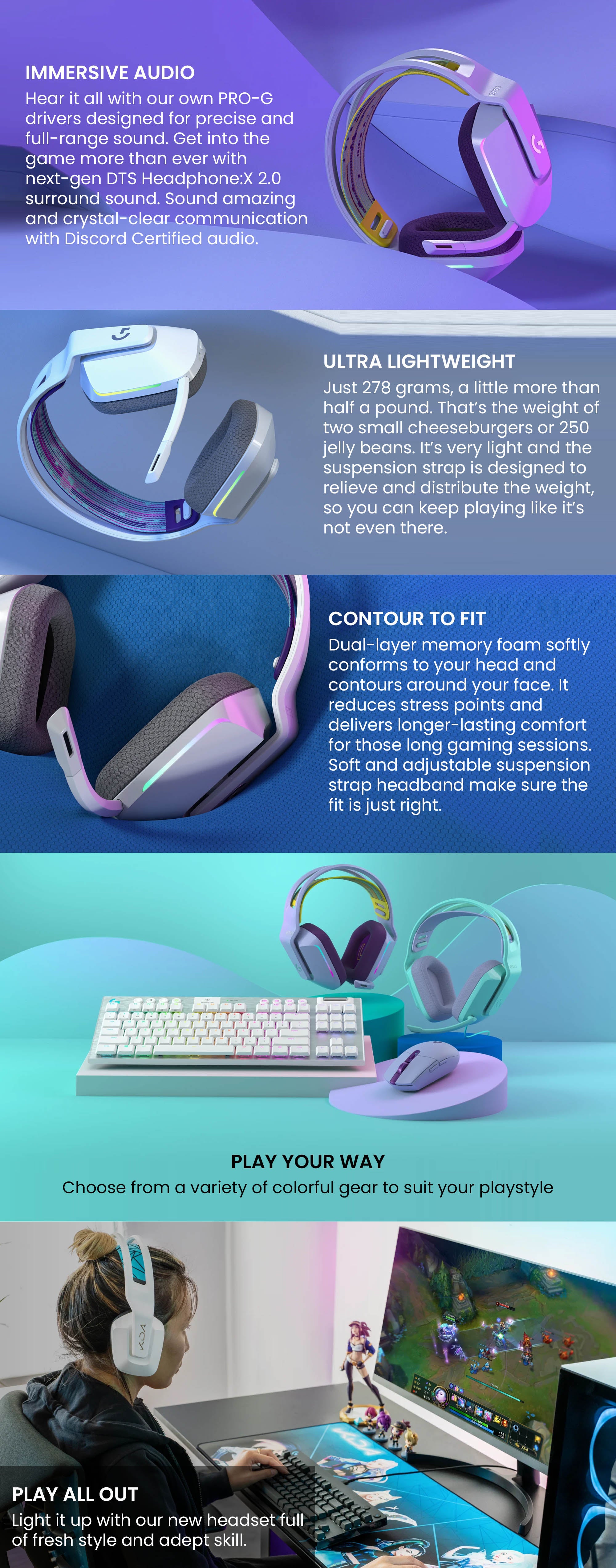 G733 Lightspeed Wireless Gaming Headset With Suspension Head Band, Lightsync RGB, Blue Voice Mic Technology And PRO-G Audio Drivers