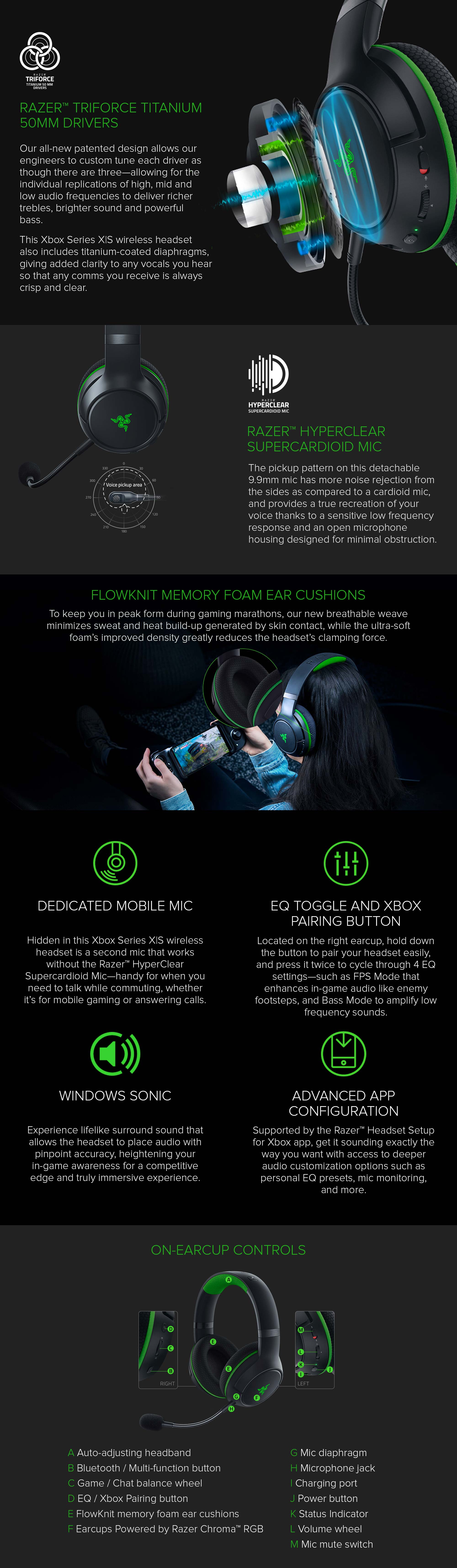 Razer Kaira Pro Wireless Gaming Headset for Xbox Series X | S, TriForce Titanium 50mm Drivers, Supercardioid Mic, Dedicated Mobile Mic, EQ and Xbox Pairing, Xbox Wireless and Bluetooth 5.0 - Black