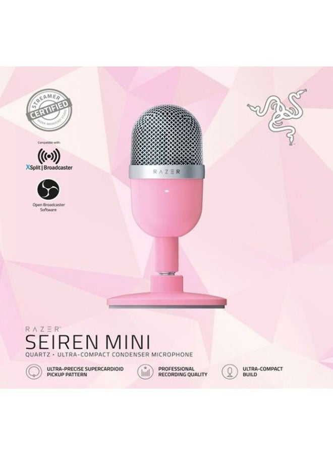 Seiren Mini - USB Condenser Microphone for Streaming (Compact with Supercardioid Polar Pattern, Tiltable Stand, Integrated Shock Absorber) Quartz/Pink Wired