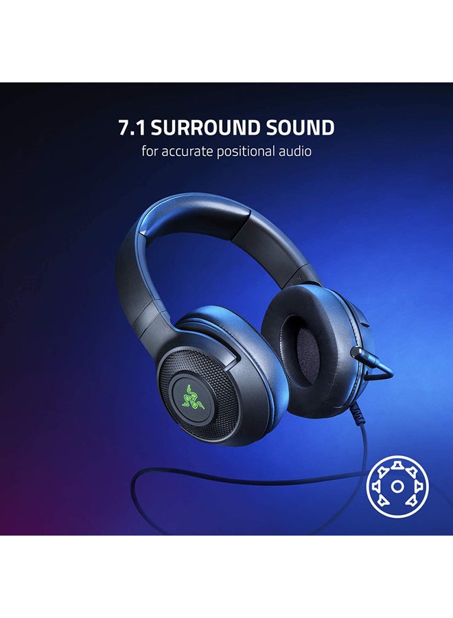 Razer Kraken V3 X Gaming Headset, 7.1 Surround Sound, Triforce 40mm Drivers, HyperClear Bendable Cardioid Mic, Chroma RGB Lighting, PC - Classic Black