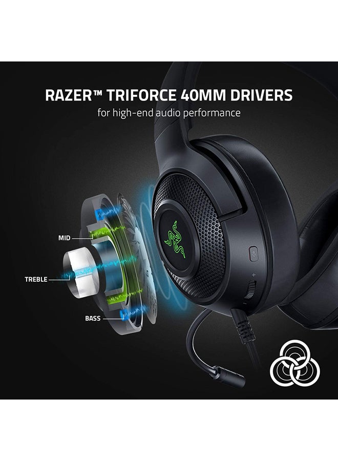 Razer Kraken V3 X Gaming Headset, 7.1 Surround Sound, Triforce 40mm Drivers, HyperClear Bendable Cardioid Mic, Chroma RGB Lighting, PC - Classic Black