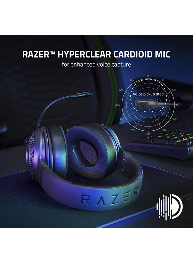 Razer Kraken V3 X Gaming Headset, 7.1 Surround Sound, Triforce 40mm Drivers, HyperClear Bendable Cardioid Mic, Chroma RGB Lighting, PC - Classic Black