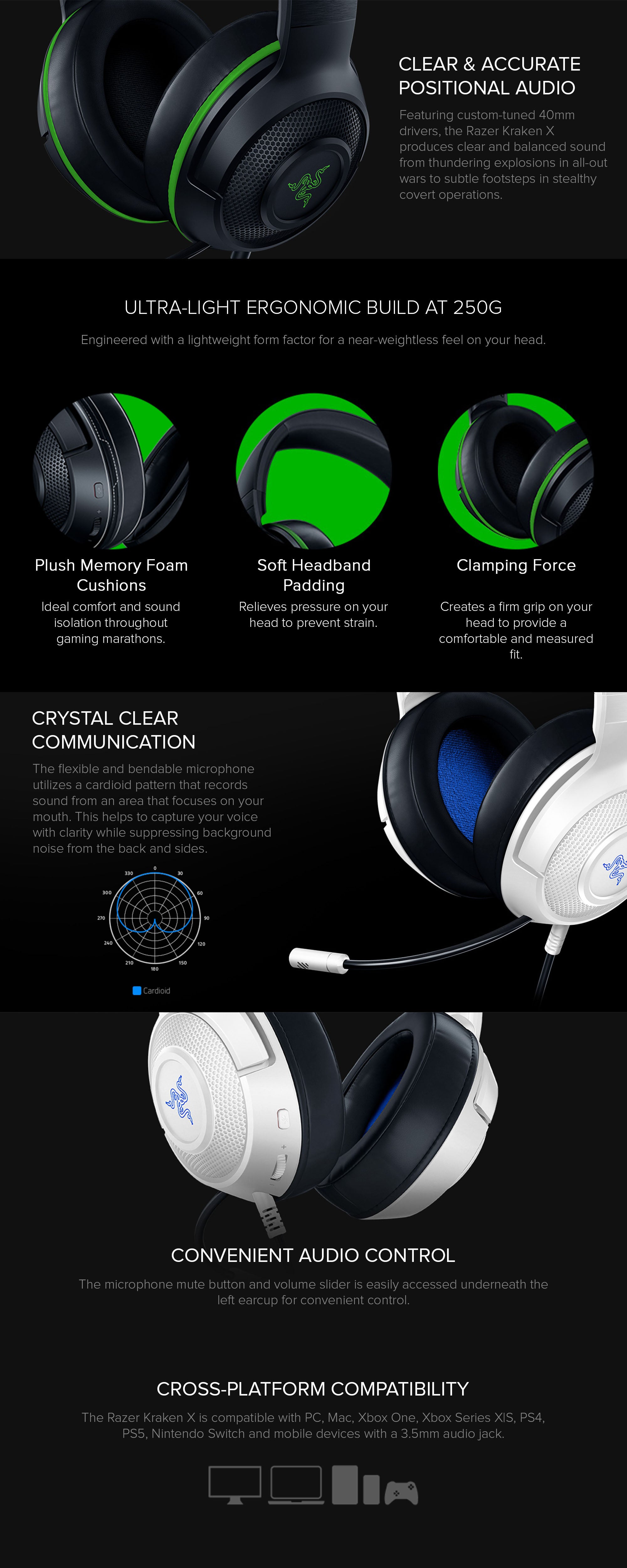 Kraken X for Console - Wired Console Gaming Headset, Clear & Accurate Positional Audio, Ultra Light Ergonomic Build at 250g, Crystal Clear Communication - Xbox