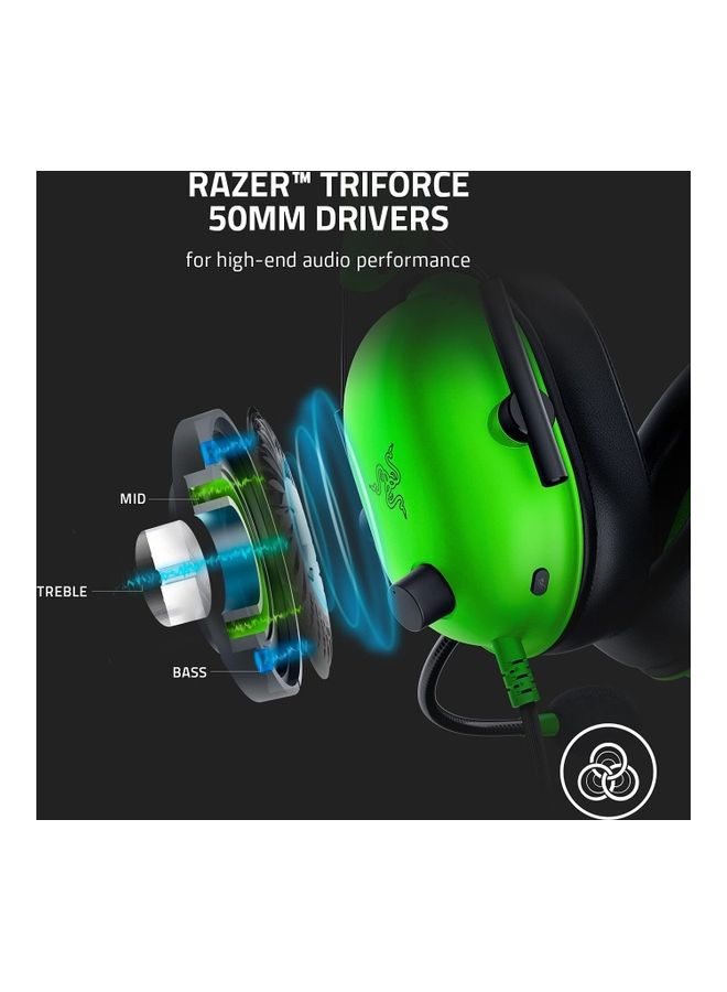 Blackshark V2 X Gaming Headset: 7.1 Surround Sound 50mm Drivers Memory Foam Cushion For Pc, Ps4, Ps5, Switch, Xbox One, Xbox Series X & S, Mobile 3.5mm Audio Jack Green, Standard