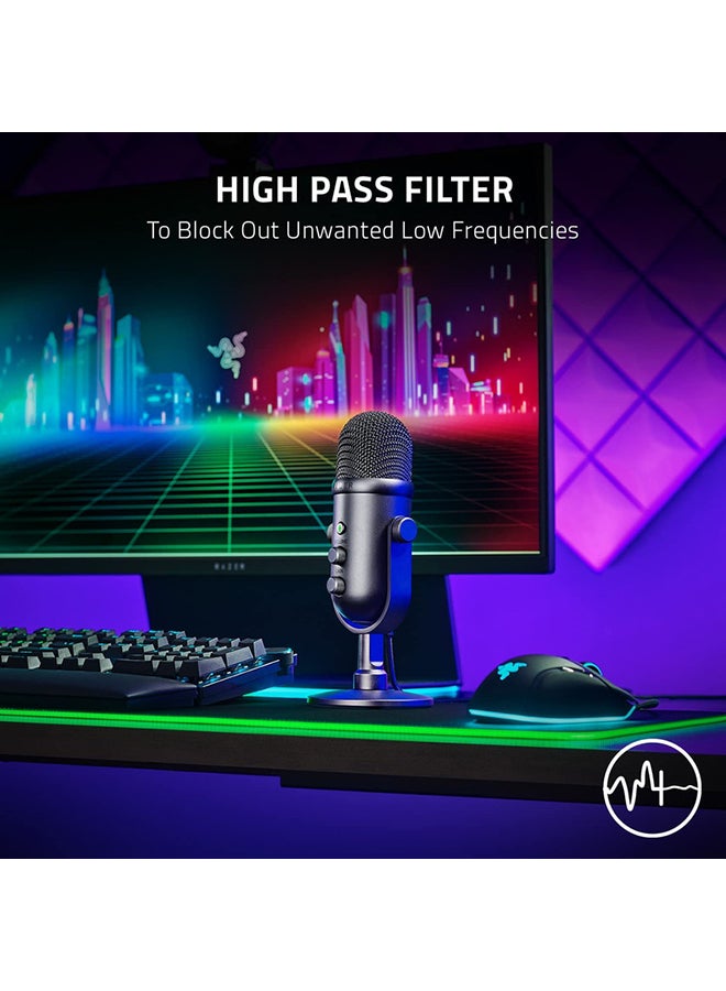 Razer Seiren V2 X USB Condenser Microphone for Streaming and Gaming on PC, Supercardioid Pickup Pattern, Integrated Digital Limiter, Mic Monitoring and Gain Control, Built-in Shock Absorber - Black