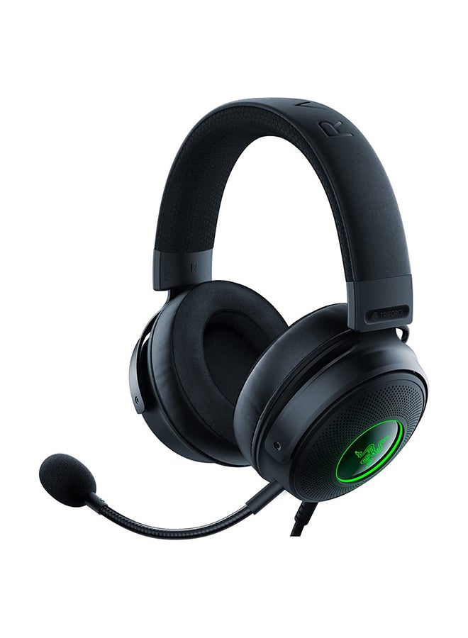 Razer Kraken V3 Wired USB Gaming Headset - Triforce Titanium 50mm Drivers, Hybrid Fabric & Leatherette Memory Foam Cushions, Detachable HyperClear Mic - Black