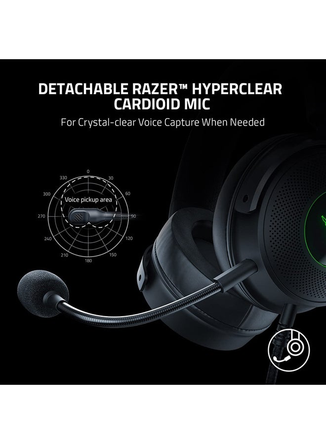 Razer Kraken V3 Wired USB Gaming Headset - Triforce Titanium 50mm Drivers, Hybrid Fabric & Leatherette Memory Foam Cushions, Detachable HyperClear Mic - Black