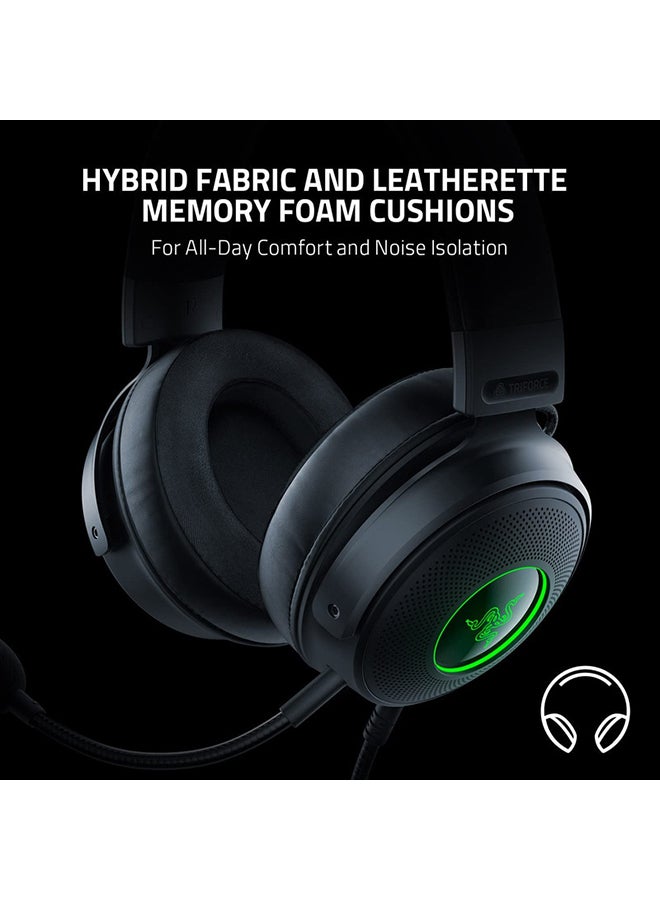 Razer Kraken V3 Wired USB Gaming Headset - Triforce Titanium 50mm Drivers, Hybrid Fabric & Leatherette Memory Foam Cushions, Detachable HyperClear Mic - Black