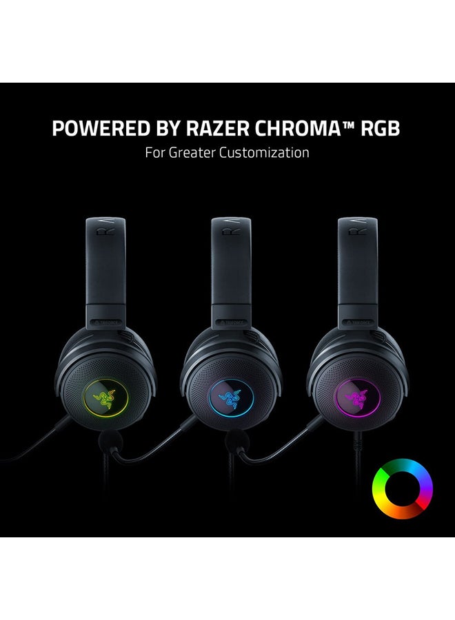 Razer Kraken V3 Wired USB Gaming Headset - Triforce Titanium 50mm Drivers, Hybrid Fabric & Leatherette Memory Foam Cushions, Detachable HyperClear Mic - Black