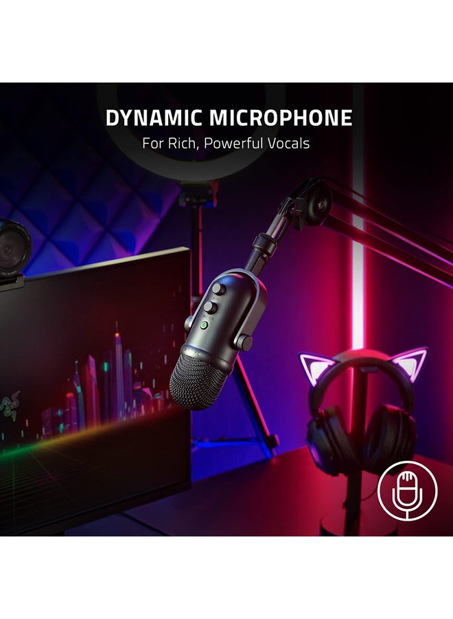 Razer Seiren V2 Pro, Professional-Grade USB Microphone for Streamers, Dynamic Microphone, High Pass Filter, Mic Monitoring, Built in Shock Absorber & Mic Windsock, Gain Control & Mute Button - Black