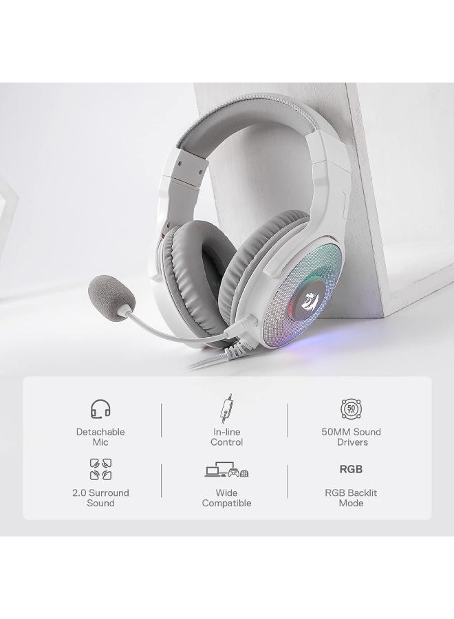 Redragon H350 Pandora RGB USB Gaming Headset With 7.1 Surround Sound And Detachable Microphone - White