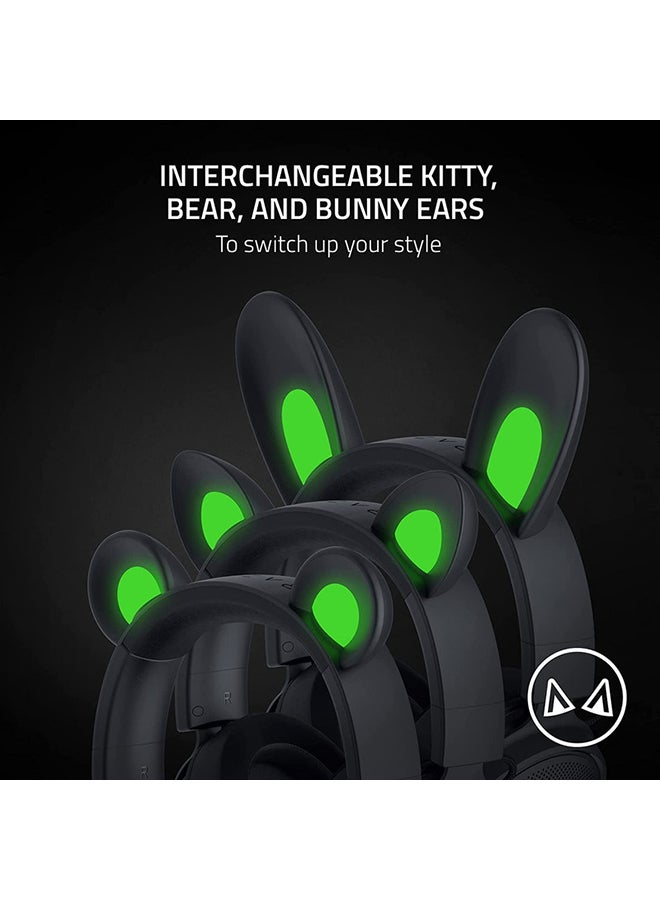 Kraken Kitty V2 Pro Wired RGB Gaming Headset: Interchangeable Kitty, Bear, and Bunny Ears, Stream Reactive Lighting, Detachable HyperClear Cardioid Mic, For PC, PS4, PS5, Nintendo Switch - Black