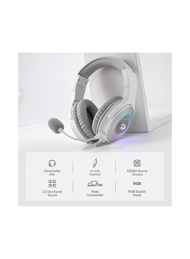 Pandora white, Virtual 7.1 RGB Gaming headset w/adapter