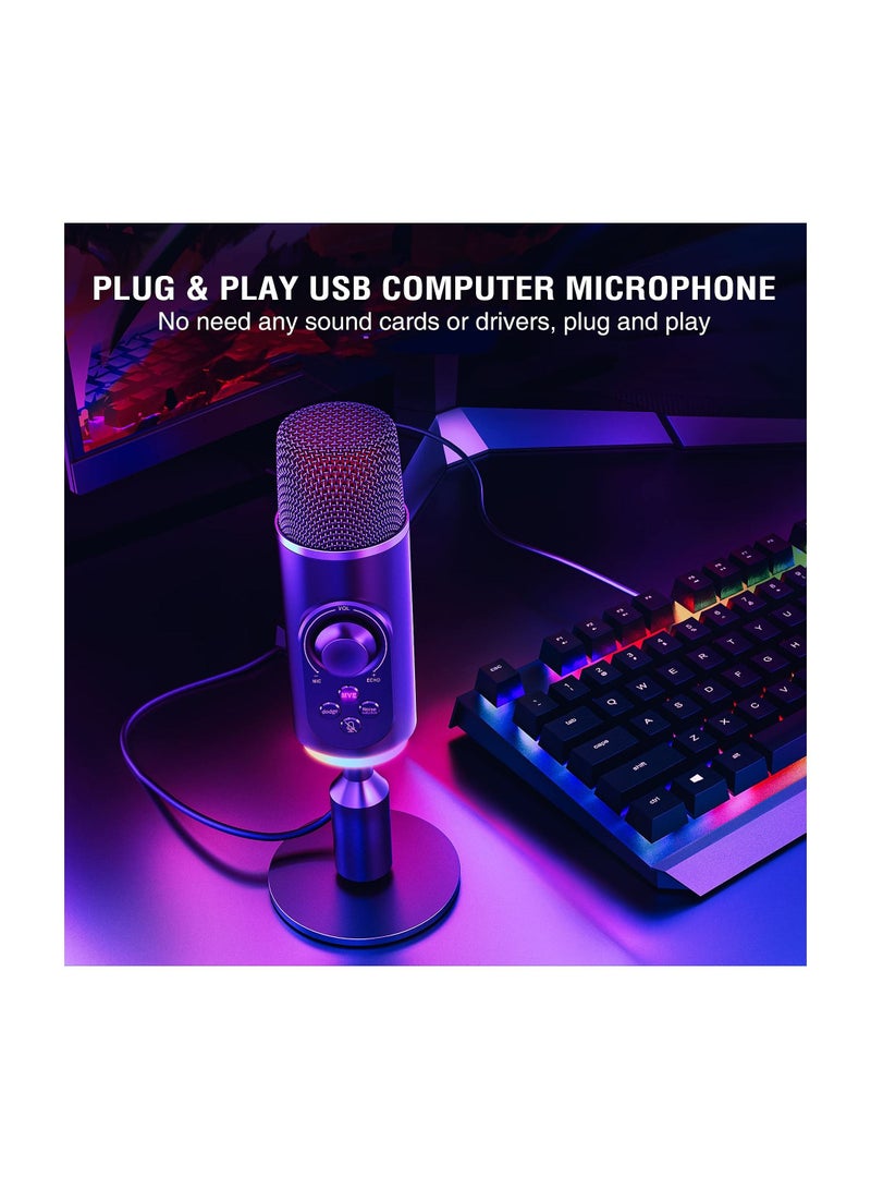 SYOSI USB Microphone, PC Gaming Microphone USB C Condenser Microphone with RGB Light Headphone Jack Mute Button for Live Streaming Podcast Video Meeting Have Noise canceling and superior sound pick